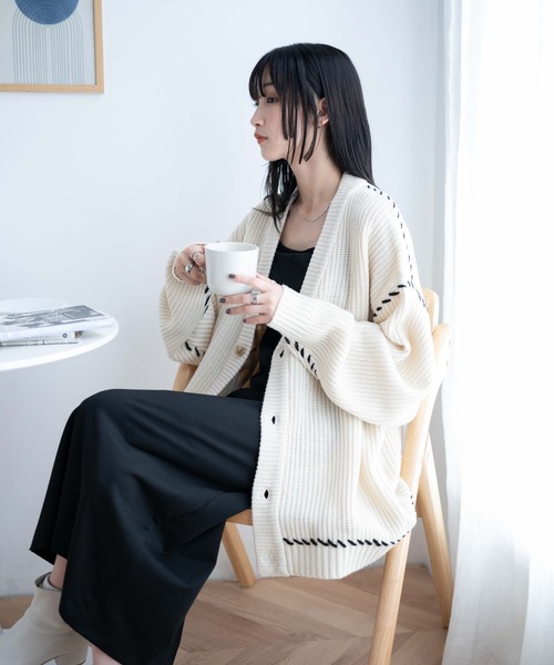 WEGO(ウィゴー)の「WEGO/ハンドステッチカーディガン(カーディガン/ボレロ・メンズ・アイボリー/ブラック/ブルー/ライトグレー・LARGE/MEDIUM)」の16枚目の写真