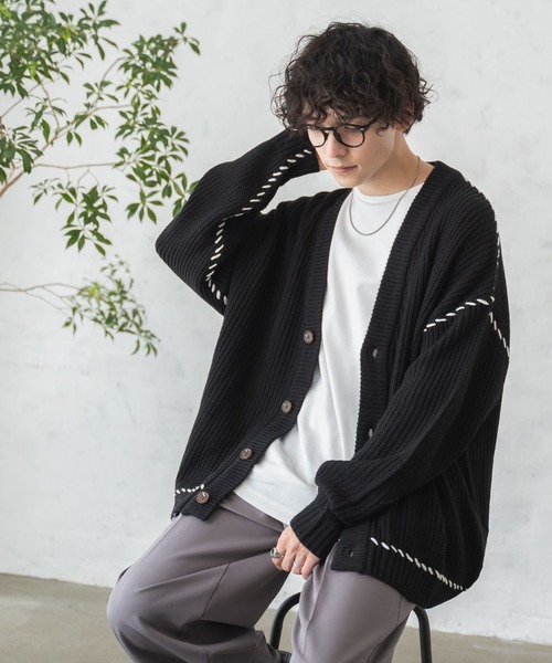 WEGO(ウィゴー)の「WEGO/ハンドステッチカーディガン(カーディガン/ボレロ・メンズ・アイボリー/ブラック/ブルー/ライトグレー・LARGE/MEDIUM)」の19枚目の写真