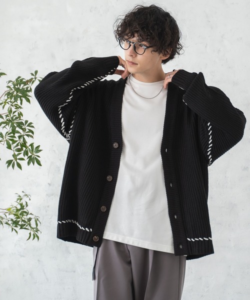 WEGO(ウィゴー)の「WEGO/ハンドステッチカーディガン(カーディガン/ボレロ・メンズ・アイボリー/ブラック/ブルー/ライトグレー・LARGE/MEDIUM)」の18枚目の写真