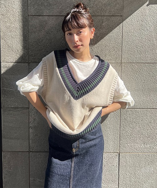 CREDONA（クレドナ）の「チルデンニットベスト（ベスト・レディース・ネイビー/アイボリー・FREE）」の3枚目の写真