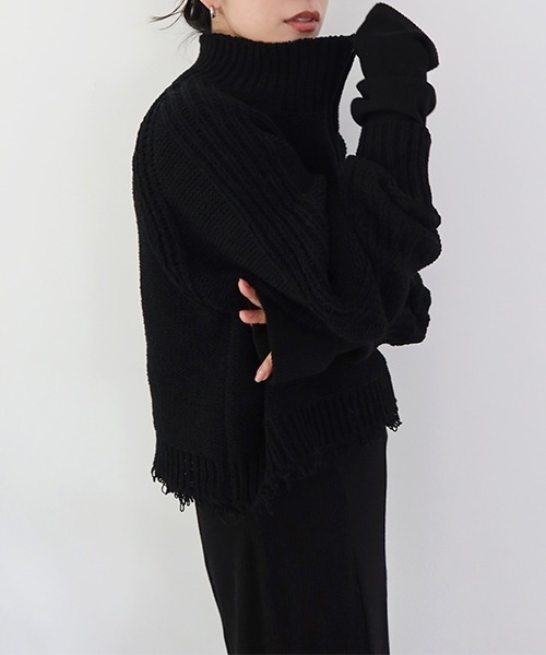 CREDONA（クレドナ）の「ハーフジップショートニットPO（ニット/セーター・レディース・ブラック/ブラウン/アイボリー・FREE）」の3枚目の写真