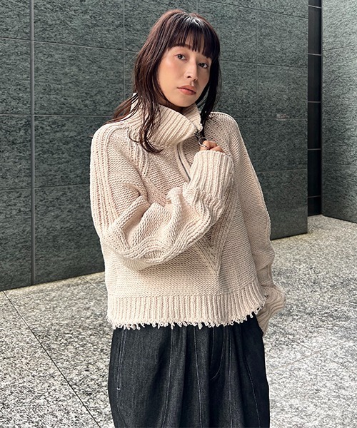 CREDONA（クレドナ）の「ハーフジップショートニットPO（ニット/セーター・レディース・ブラック/ブラウン/アイボリー・FREE）」の17枚目の写真