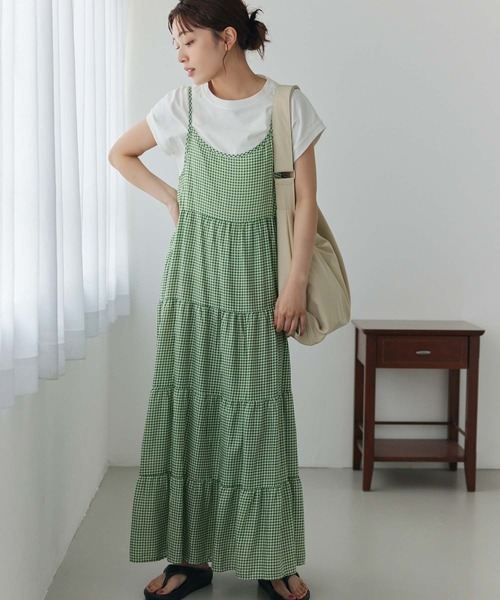 Edit Sheen（エディットシーン）の「ギンガムチェック切り替えギャザーワンピース（ワンピース・レディース・グリーン/ブラック・M）」の2枚目の写真
