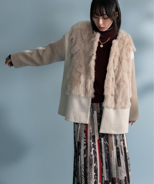 Eimee Law（エイミーロウ）の「ファー&メルトン ミドル丈コート（その他アウター・レディース・チャコールグレー/ライトベージュ/グレイッシュベージュ・38）」の18枚目の写真