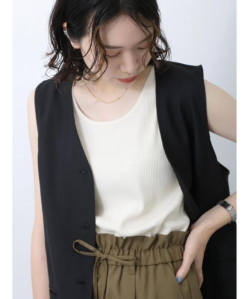 Samansa Mos2 blue(サマンサモスモスブルー)の「リブタンク(Tシャツ/カットソー・レディース・ブラック/キナリ/ブラウン・F)」の2枚目の写真