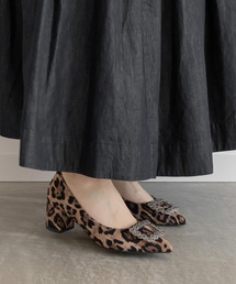 ビジューパーツチャンキーヒールパンプス