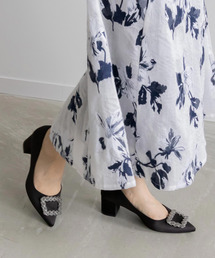 ビジューパーツチャンキーヒールパンプス