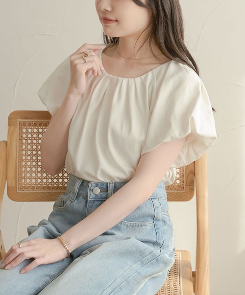 Ambre Neige（アンブルネージュ）の「タックボリュームトップス／【WEB/EC限定商品】（Tシャツ/カットソー・レディース・アイボリー/オフホワイト・FREE）」の14枚目の写真