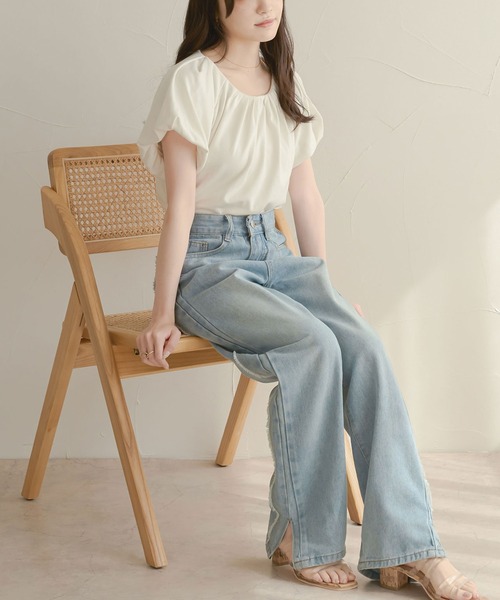 Ambre Neige（アンブルネージュ）の「タックボリュームトップス／【WEB/EC限定商品】（Tシャツ/カットソー・レディース・アイボリー/オフホワイト・FREE）」の3枚目の写真