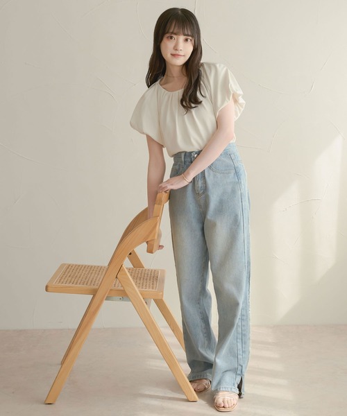 Ambre Neige（アンブルネージュ）の「タックボリュームトップス／【WEB/EC限定商品】（Tシャツ/カットソー・レディース・アイボリー/オフホワイト・FREE）」の10枚目の写真