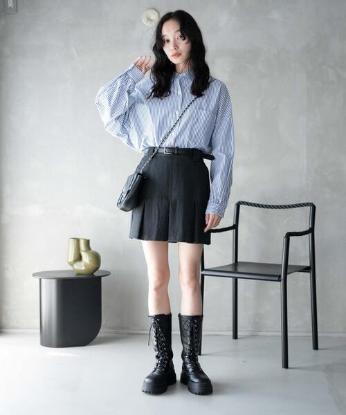 WEGO（ウィゴー）の「WEGO/ベルト付プリーツミニスカパン（スカート・レディース・杢グレー/ベージュ系その他2/ブラック/グレー系その他2・FREE）」の5枚目の写真