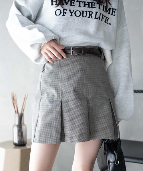 WEGO（ウィゴー）の「WEGO/ベルト付プリーツミニスカパン（スカート・レディース・杢グレー/ベージュ系その他2/ブラック/グレー系その他2・FREE）」の14枚目の写真