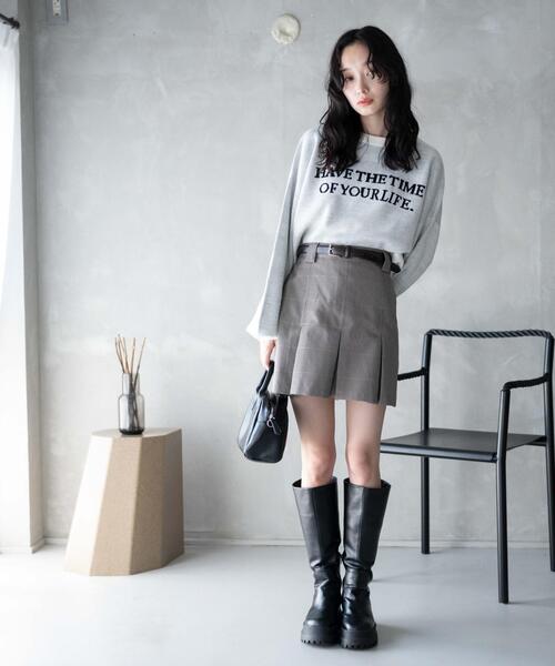 WEGO（ウィゴー）の「WEGO/ベルト付プリーツミニスカパン（スカート・レディース・杢グレー/ベージュ系その他2/ブラック/グレー系その他2・FREE）」の6枚目の写真