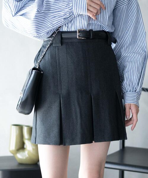 WEGO（ウィゴー）の「WEGO/ベルト付プリーツミニスカパン（スカート・レディース・杢グレー/ベージュ系その他2/ブラック/グレー系その他2・FREE）」の9枚目の写真