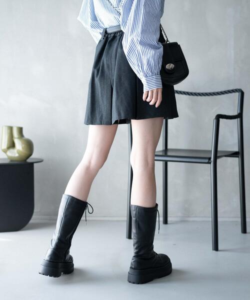 WEGO（ウィゴー）の「WEGO/ベルト付プリーツミニスカパン（スカート・レディース・杢グレー/ベージュ系その他2/ブラック/グレー系その他2・FREE）」の12枚目の写真