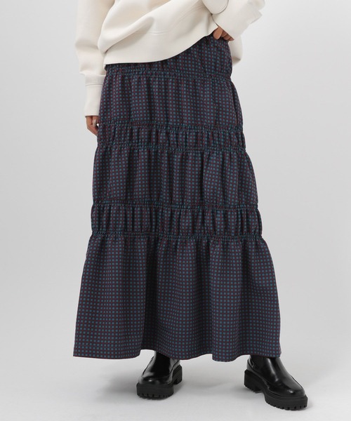 BAYFLOW（ベイフロー）の「ギャザーチェックスカート（スカート・レディース・ネイビー系/グリーン系/オレンジ系・SMALL/MEDIUM）」の2枚目の写真