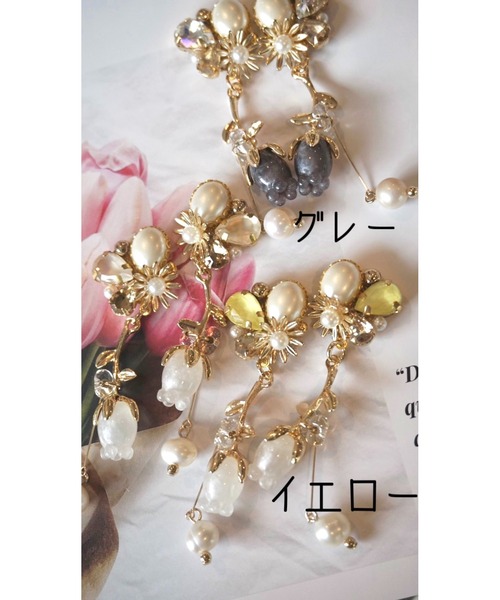 tone(トーン)の「【colzaflap】colzaflap × YM コラボアクセサリー ビジュー×お花パール イヤリング(MA)(イヤリング・レディース・グレー/イエロー・FREE)」の3枚目の写真