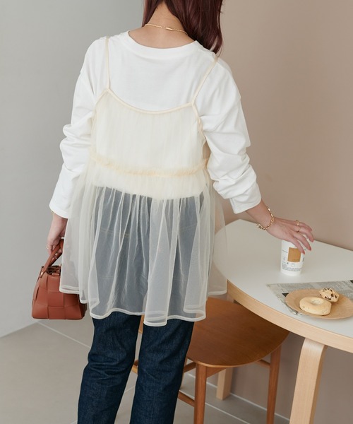 DISCOAT（ディスコート）の「【新色追加！】《前後2WAY》チュールキャミチュニック（キャミソール・レディース・ブラウン/ブラック/アイボリー/ホワイト系その他/グレー/ミント・FREE）」の14枚目の写真