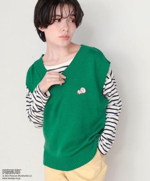 90s USA製 スヌーピー デニムベスト TOO CUTE セール】【ピーナッツ/PEANUTS】スヌーピー刺繍ベスト（ニット