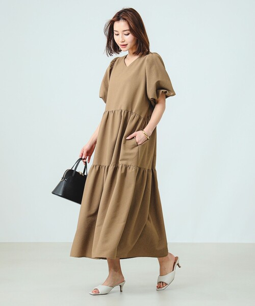 BEAMS レディースワンピース Ray BEAMS（レイビームス）の「Ray BEAMS / バイカラー ギャザー