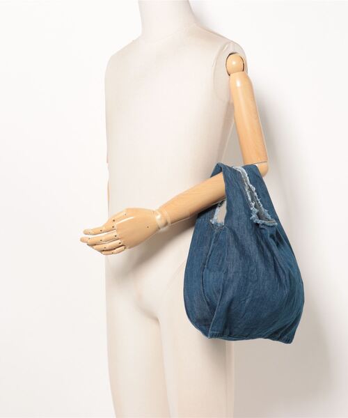 JUGLANS(ユグランス)の「【AND PACKABLE】MBHS パッカブルバック/ヴィンテージ風ハンドバッグ(エコバッグ/サブバッグ・レディース・ストライプ/インディゴブルー・FREE)」の5枚目の写真