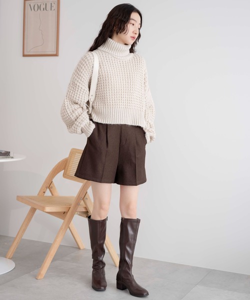 WEGO（ウィゴー）の「WEGO/タートルネックワッフルショートプルオーバー（ニット/セーター・レディース・ブルー/オフホワイト/ブラック・FREE）」の15枚目の写真