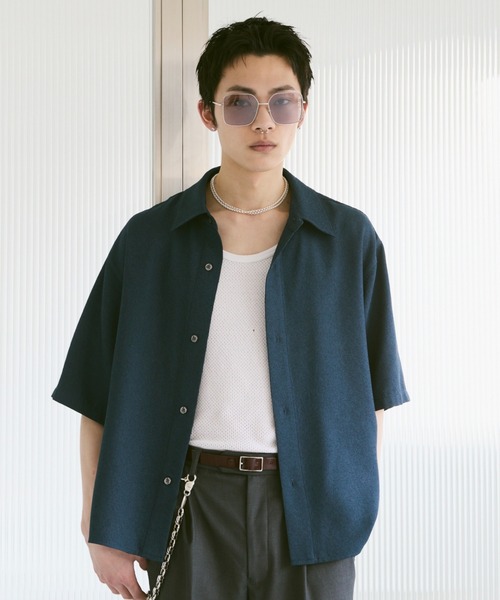 soerte ルーズハーフスリーブオープンカラーシャツ　ネイビー2 LOOSE H / S OPEN COLLAR SHIRT (ASSORT)/ルーズハーフスリーブ