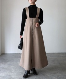 Riberry | フロントジップフェイクウールジャンスカ(ジャンパースカート)