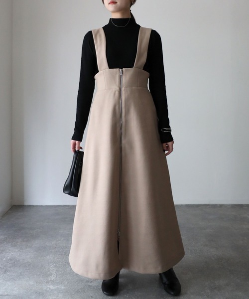 Riberry（リベリー）の「フロントジップフェイクウールジャンスカ（ジャンパースカート・レディース・チャコールグレー/グレー/ベージュ・MEDIUM）」の4枚目の写真