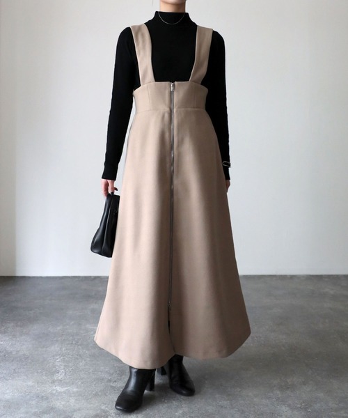 Riberry（リベリー）の「フロントジップフェイクウールジャンスカ（ジャンパースカート・レディース・チャコールグレー/グレー/ベージュ・MEDIUM）」の14枚目の写真