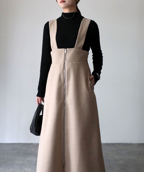 Riberry（リベリー）の「フロントジップフェイクウールジャンスカ（ジャンパースカート・レディース・チャコールグレー/グレー/ベージュ・MEDIUM）」の16枚目の写真