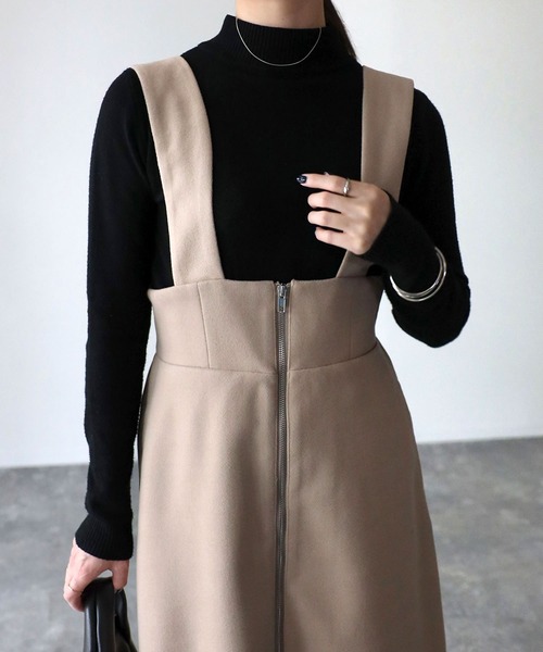 Riberry（リベリー）の「フロントジップフェイクウールジャンスカ（ジャンパースカート・レディース・チャコールグレー/グレー/ベージュ・MEDIUM）」の17枚目の写真