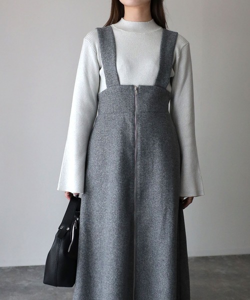 Riberry（リベリー）の「フロントジップフェイクウールジャンスカ（ジャンパースカート・レディース・チャコールグレー/グレー/ベージュ・MEDIUM）」の9枚目の写真