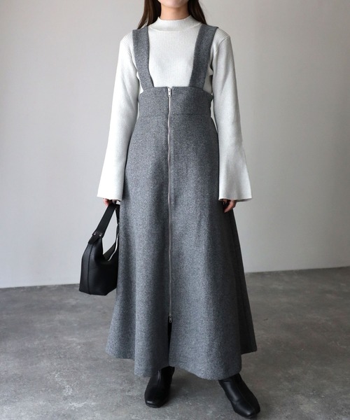 Riberry（リベリー）の「フロントジップフェイクウールジャンスカ（ジャンパースカート・レディース・チャコールグレー/グレー/ベージュ・MEDIUM）」の8枚目の写真