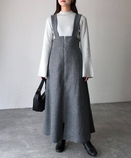 Riberry（リベリー）の「フロントジップフェイクウールジャンスカ（ジャンパースカート・レディース・チャコールグレー/グレー/ベージュ・MEDIUM）」の20枚目の写真