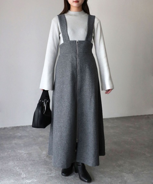 Riberry（リベリー）の「フロントジップフェイクウールジャンスカ（ジャンパースカート・レディース・チャコールグレー/グレー/ベージュ・MEDIUM）」の11枚目の写真