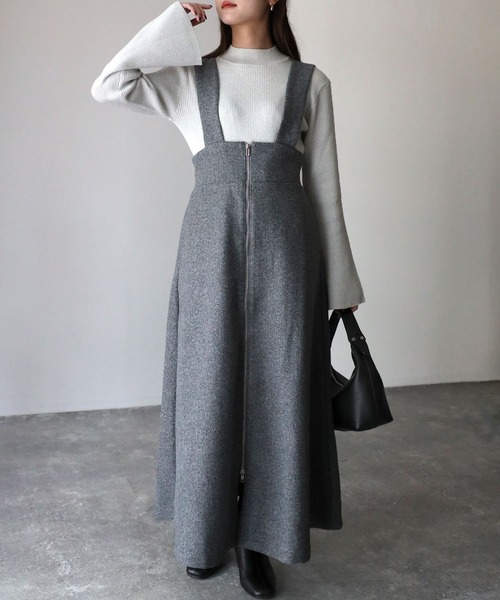 Riberry（リベリー）の「フロントジップフェイクウールジャンスカ（ジャンパースカート・レディース・チャコールグレー/グレー/ベージュ・MEDIUM）」の22枚目の写真