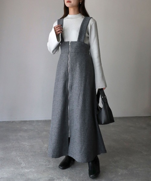 Riberry（リベリー）の「フロントジップフェイクウールジャンスカ（ジャンパースカート・レディース・チャコールグレー/グレー/ベージュ・MEDIUM）」の10枚目の写真