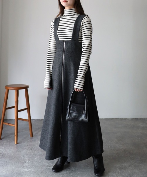 Riberry（リベリー）の「フロントジップフェイクウールジャンスカ（ジャンパースカート・レディース・チャコールグレー/グレー/ベージュ・MEDIUM）」の12枚目の写真