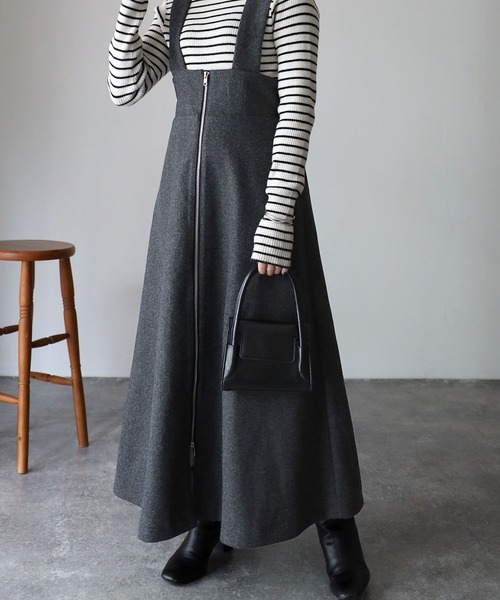 Riberry（リベリー）の「フロントジップフェイクウールジャンスカ（ジャンパースカート・レディース・チャコールグレー/グレー/ベージュ・MEDIUM）」の13枚目の写真