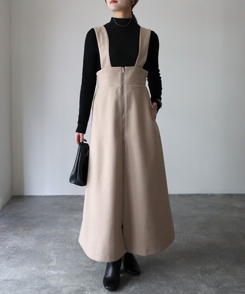 Riberry（リベリー）の「フロントジップフェイクウールジャンスカ（ジャンパースカート・レディース・チャコールグレー/グレー/ベージュ・MEDIUM）」の15枚目の写真