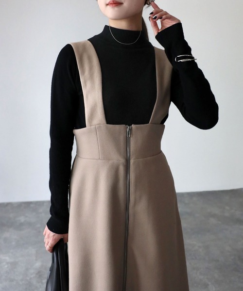 Riberry（リベリー）の「フロントジップフェイクウールジャンスカ（ジャンパースカート・レディース・チャコールグレー/グレー/ベージュ・MEDIUM）」の5枚目の写真