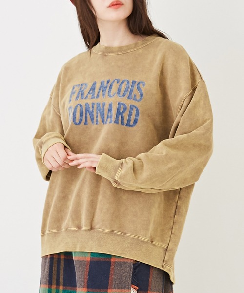 CUBE SUGAR（キューブシュガー）の「ケミカル加工フロッキーロゴプリントトレーナー（スウェット・レディース・ブラック/ピンク/ベージュ/グリーン/マルチ・M）」の3枚目の写真