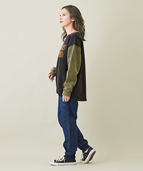 CUBE SUGAR（キューブシュガー）の「ケミカル加工フロッキーロゴプリントトレーナー（スウェット・レディース・ブラック/ピンク/ベージュ/グリーン/マルチ・M）」の20枚目の写真