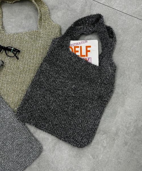 WEGO（ウィゴー）の「WEGO/ラメニットトートバッグ（トートバッグ・レディース・グレー/シルバー・FREE）」の2枚目の写真