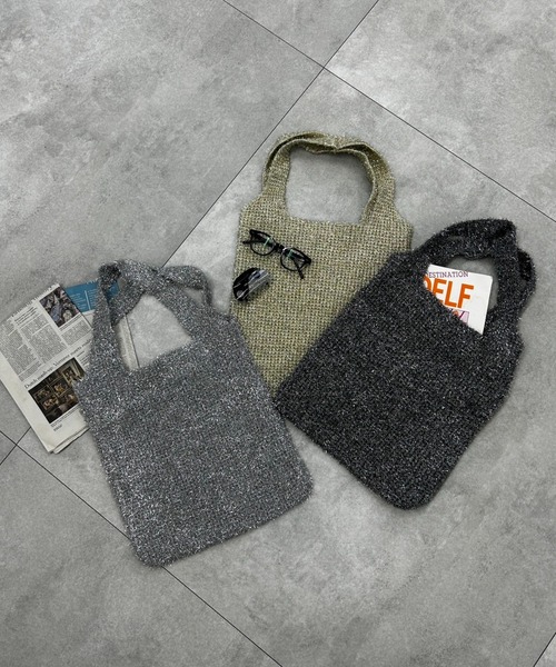 WEGO（ウィゴー）の「WEGO/ラメニットトートバッグ（トートバッグ・レディース・グレー/シルバー・FREE）」の3枚目の写真