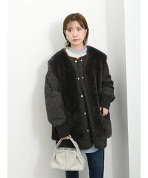 Samansa Mos2 blue | ボアベスト付リバーシブルブルゾン(ブルゾン)