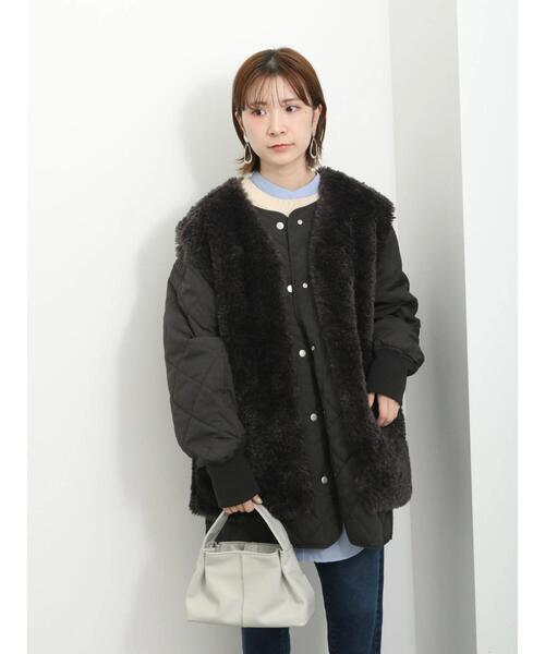 Samansa Mos2 blue（サマンサモスモスブルー）の「ボアベスト付リバーシブルブルゾン（ブルゾン・レディース・カーキ/チャコールグレー/キナリ・F）」の2枚目の写真