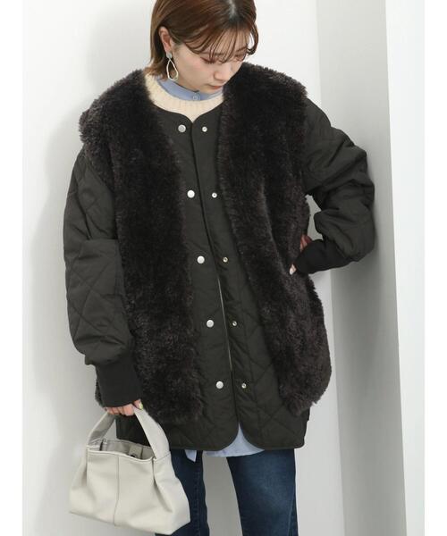 Samansa Mos2 blue（サマンサモスモスブルー）の「ボアベスト付リバーシブルブルゾン（ブルゾン・レディース・カーキ/チャコールグレー/キナリ・F）」の5枚目の写真