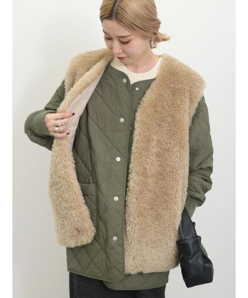 Samansa Mos2 blue（サマンサモスモスブルー）の「ボアベスト付リバーシブルブルゾン（ブルゾン・レディース・カーキ/チャコールグレー/キナリ・F）」の11枚目の写真